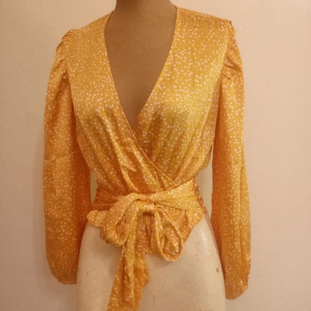 Express Tan Polka Dot Wrap Blouse